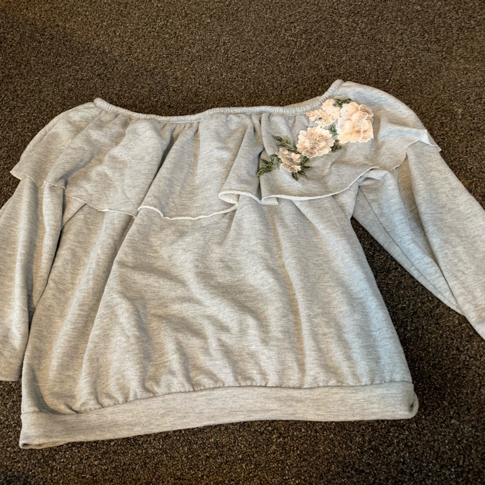 Embroidered Off the Shoulder Sweater